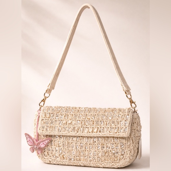 America & Beyond Handbags - Mother of Pearl Crochet Beaded Shoulder Bag
